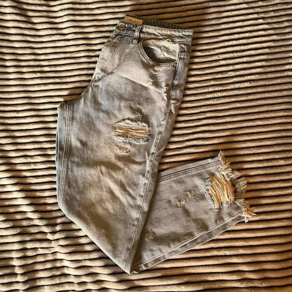 straight leg destressed jeans